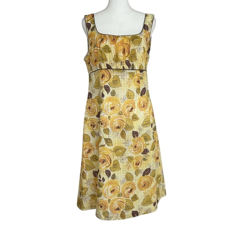 CAbi Yellow Rose Floral Sleeveless Empire Waist Dress (8)